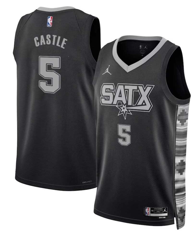 Mens San Antonio Spurs #5 Stephon Castle Black 2025 Statement Edition Stitched Jersey Dzhi